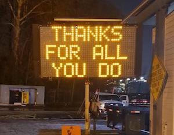 Traffic Sign saying "thanks for all you do"
